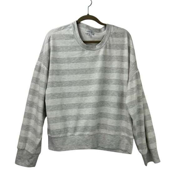 Evereve Women's XL Rayon Blend Pullover Sweater Gray/White Striped Crew Neck - Picture 8 of 13